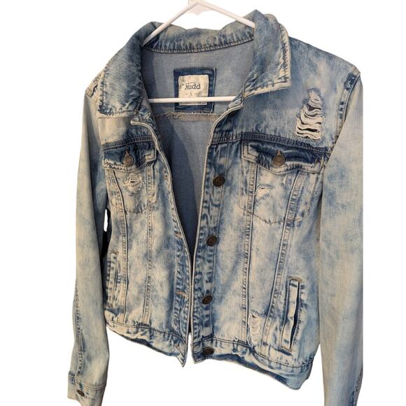 Mudd Acid Wash Distressed Jean Jacket Woman's Large - Picture 5 of 8